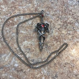 Silver-Tone Snake Sword Necklace Gothic Jewelry